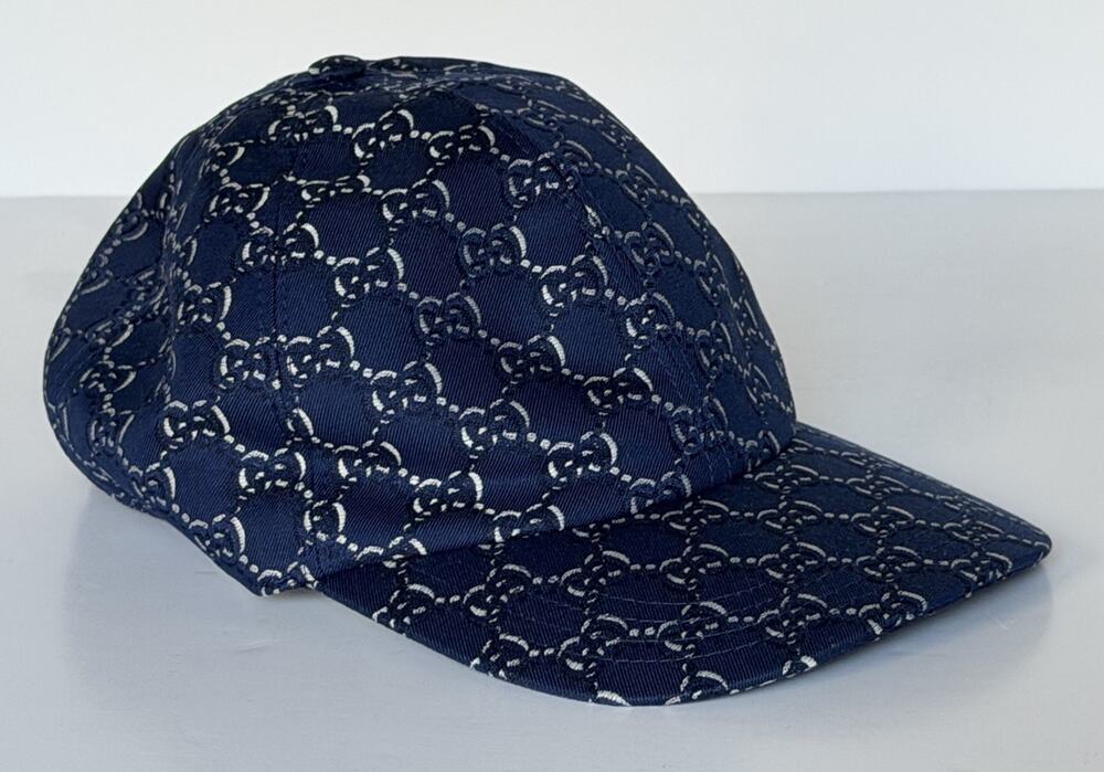 Gucci GG Shadow Jacquard Baseball Cap Blue Men L 817440 4HBDN NWT